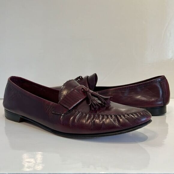 Mario Bruni Burgundy Leather Slip On Loafers Size 15‎ Made in Italy - Picture 1 of 13